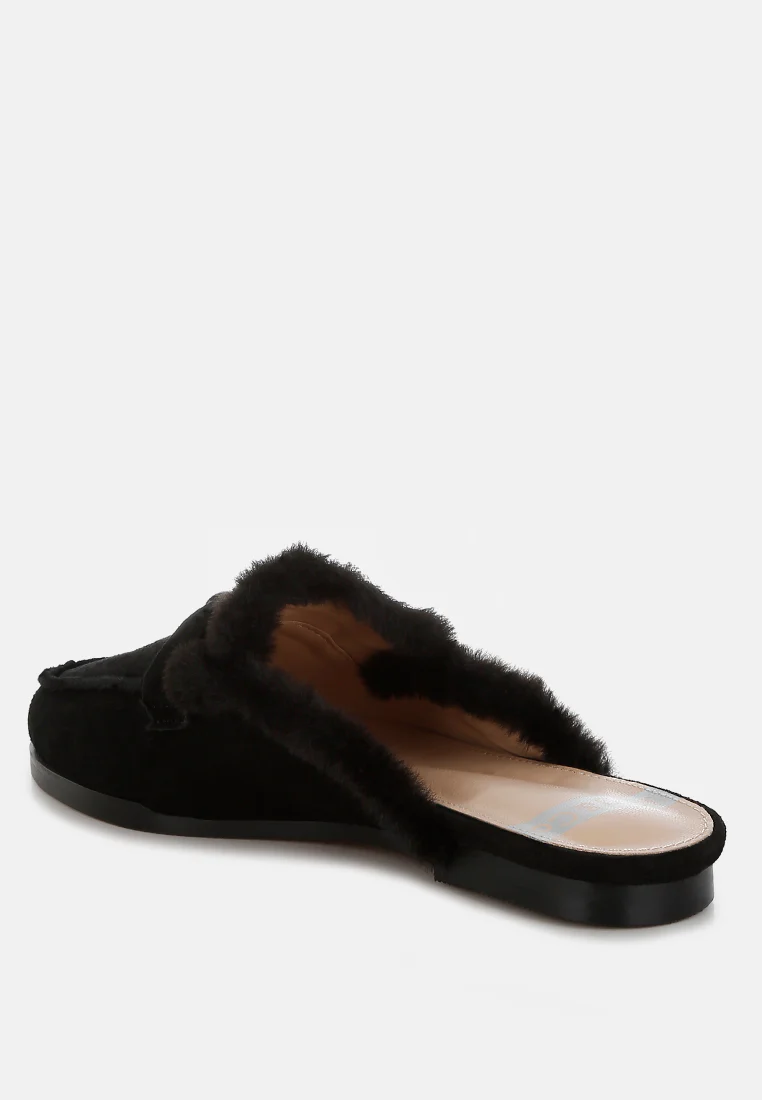 Bosnia Real Suede Leather & Faux Fur Slip On Mules - Image 3