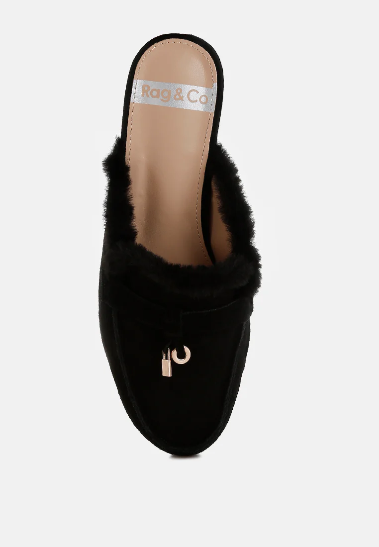 Bosnia Real Suede Leather & Faux Fur Slip On Mules - Image 4