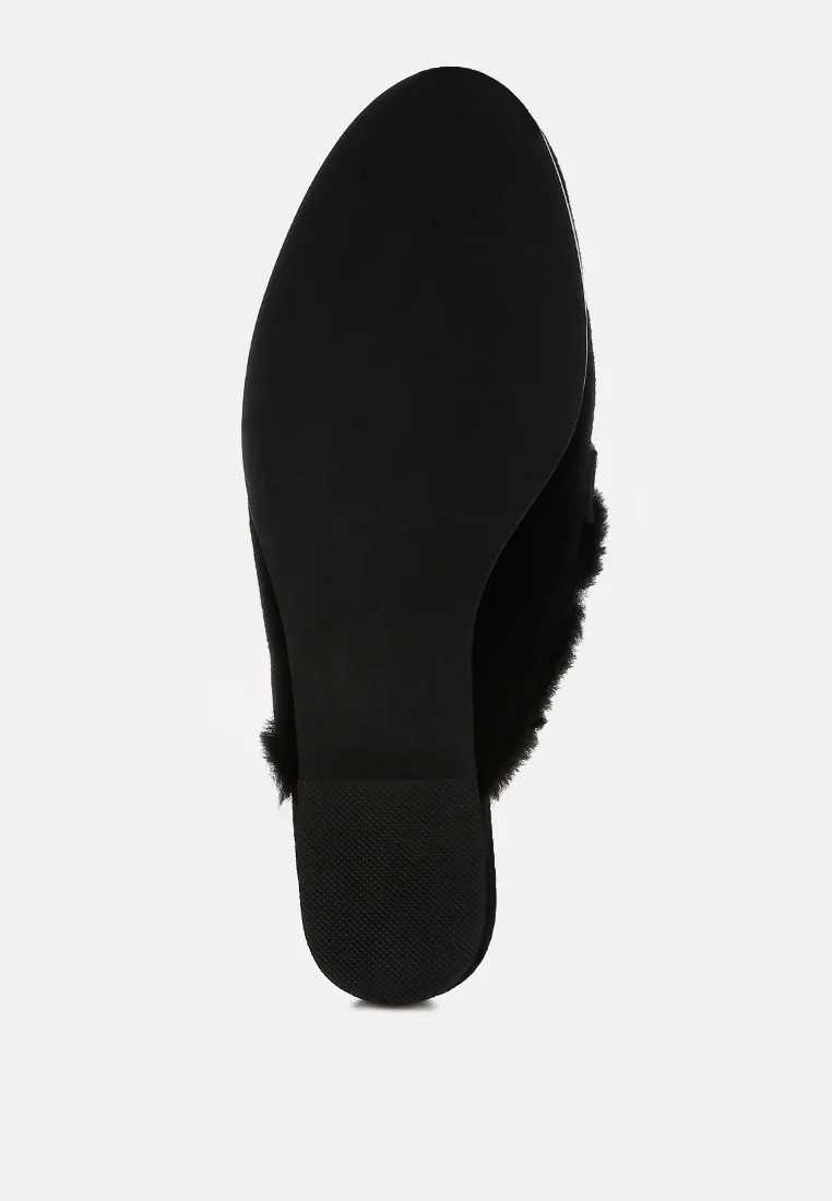 Bosnia Real Suede Leather & Faux Fur Slip On Mules - Image 5