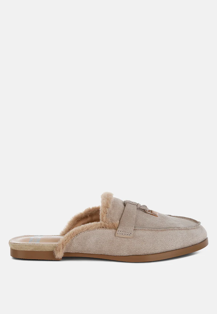 Bosnia Real Suede Leather & Faux Fur Slip On Mules - Image 6