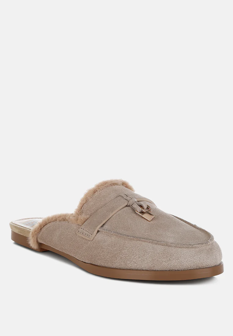 Bosnia Real Suede Leather & Faux Fur Slip On Mules - Image 7