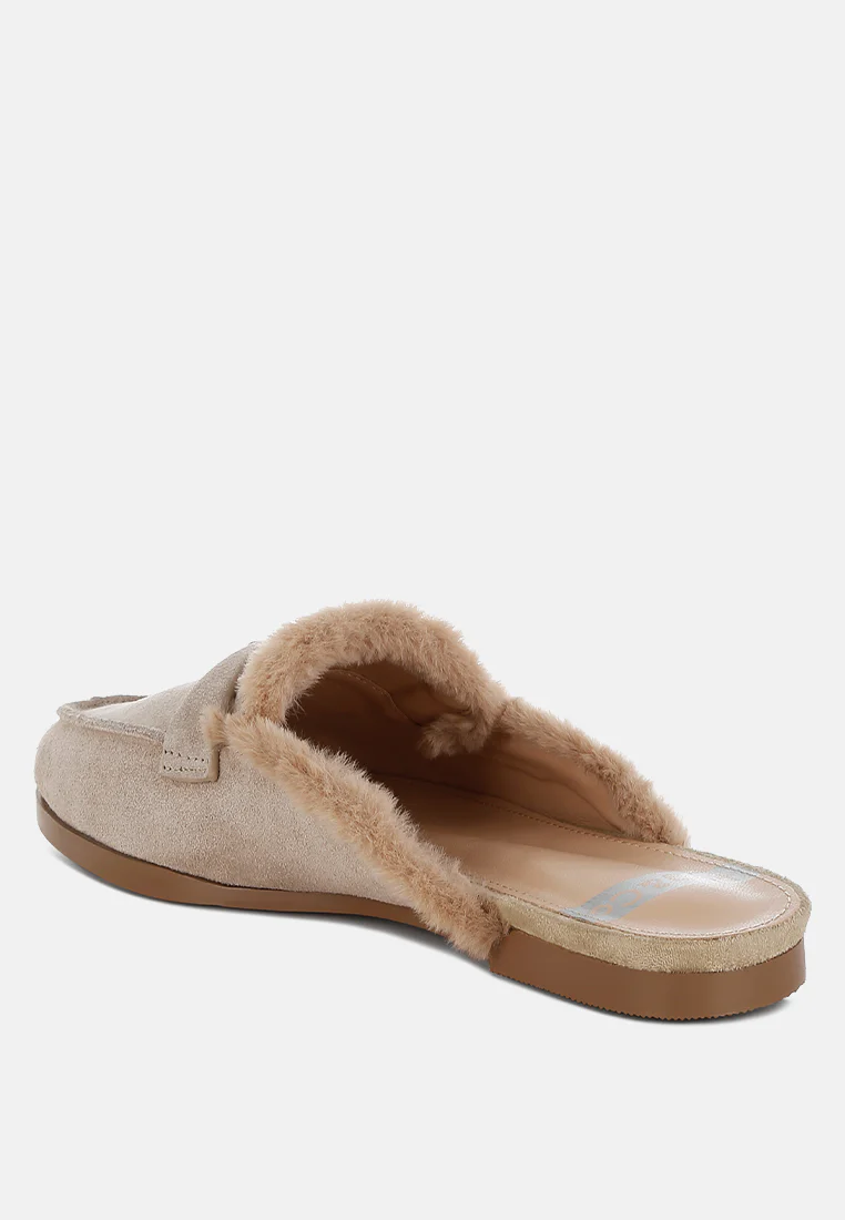 Bosnia Real Suede Leather & Faux Fur Slip On Mules - Image 8