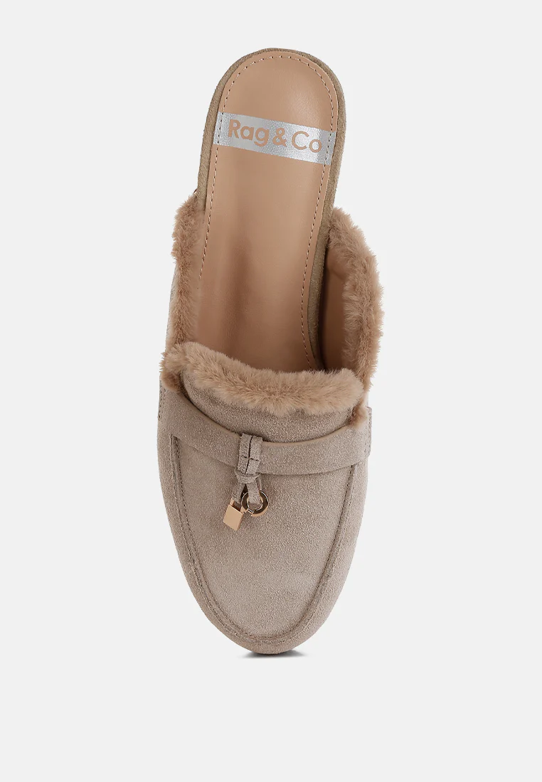 Bosnia Real Suede Leather & Faux Fur Slip On Mules - Image 9