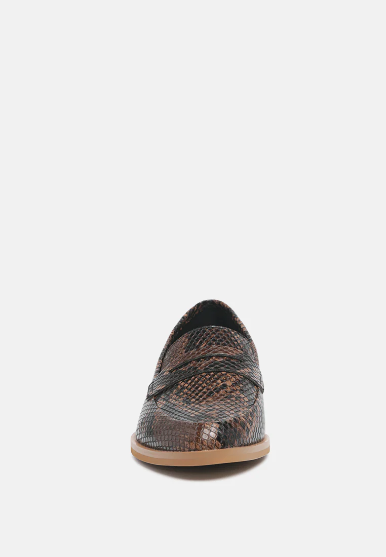 NADIA Brown Snake Textured Loafers - Image 4