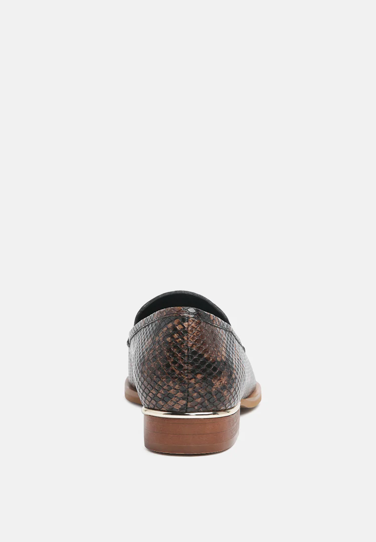 NADIA Brown Snake Textured Loafers - Image 5