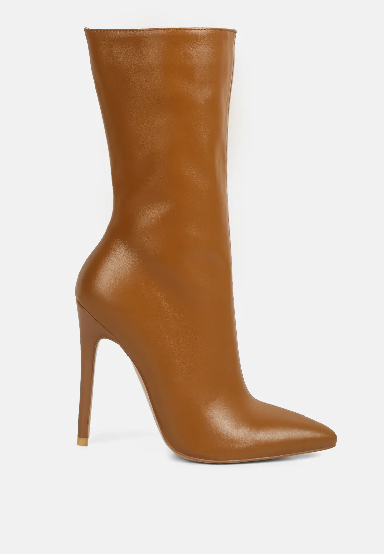 NAGINI Over Ankle Pointed Toe High Heeled Boot in Tan - Image 2