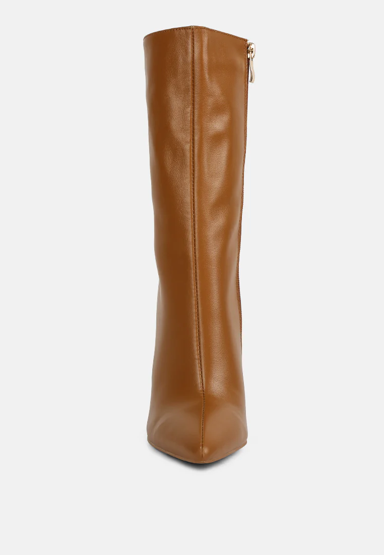 NAGINI Over Ankle Pointed Toe High Heeled Boot in Tan - Image 3