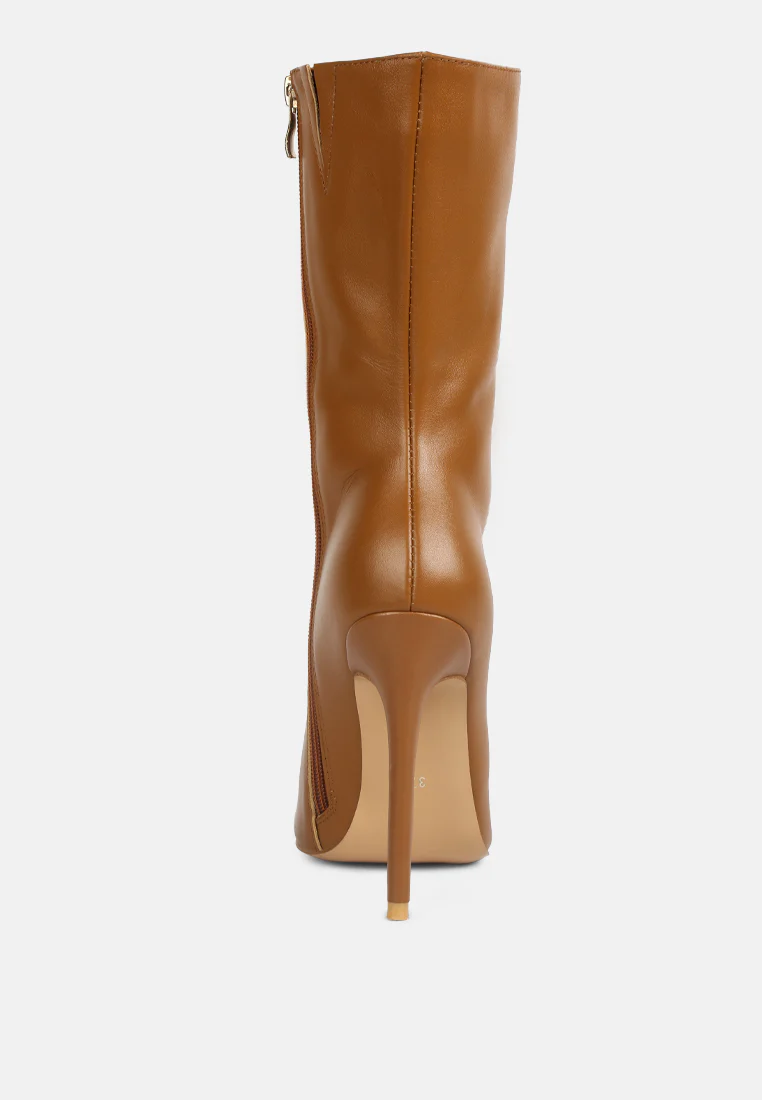 NAGINI Over Ankle Pointed Toe High Heeled Boot in Tan - Image 5