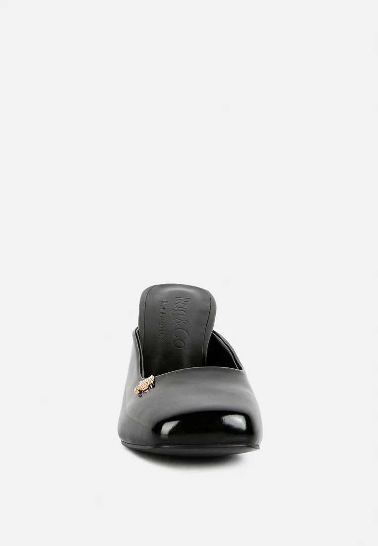 NEOPLAST Black Patent Faux Leather Block Heeled Mules - Image 4