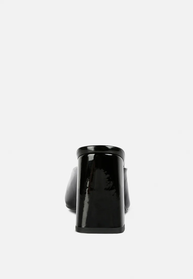 NEOPLAST Black Patent Faux Leather Block Heeled Mules - Image 5