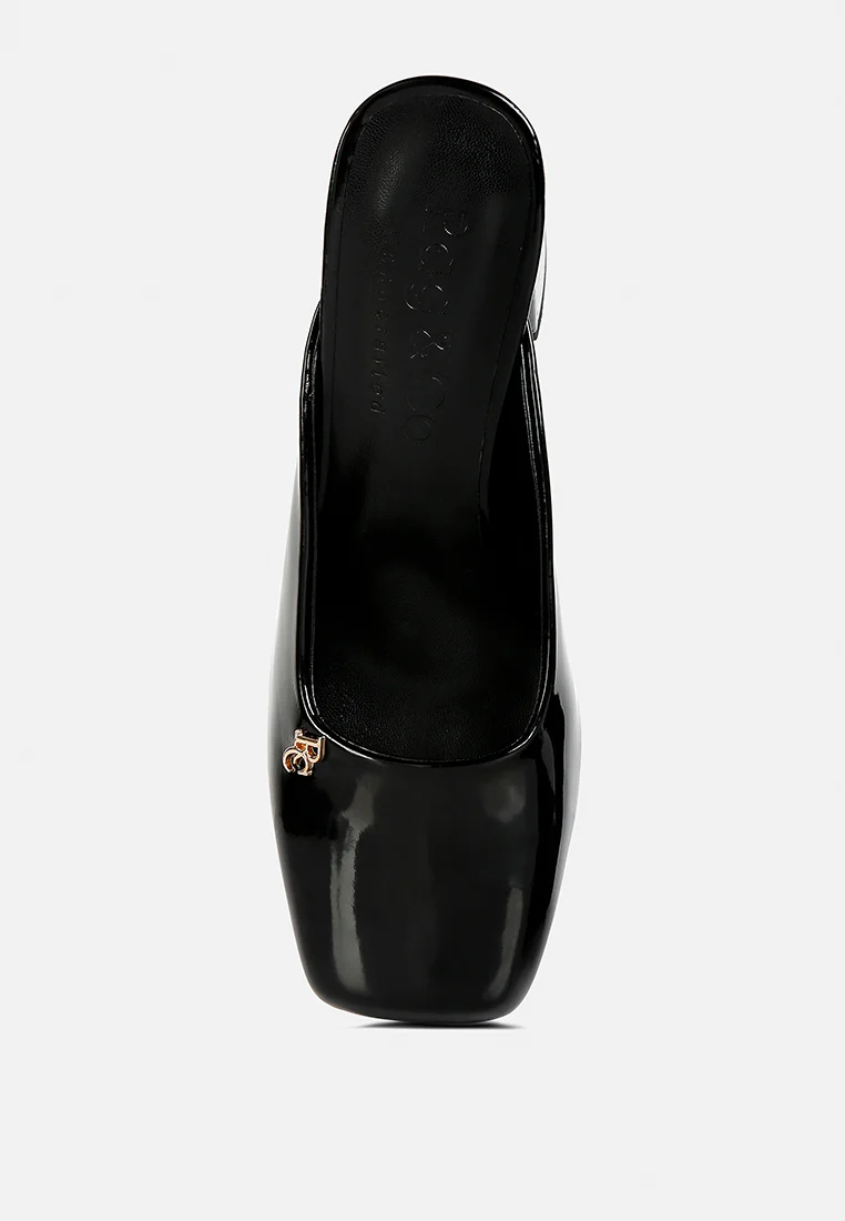 NEOPLAST Black Patent Faux Leather Block Heeled Mules - Image 6
