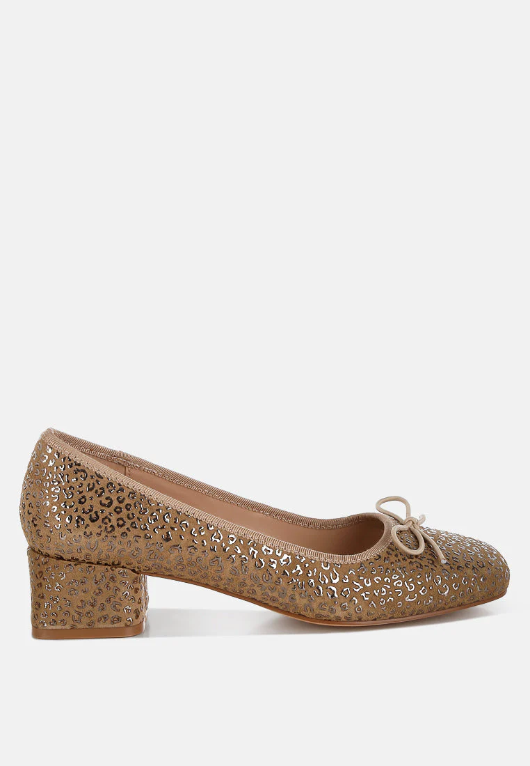 Ningen Leopard Print Block Heel Ballerinas
