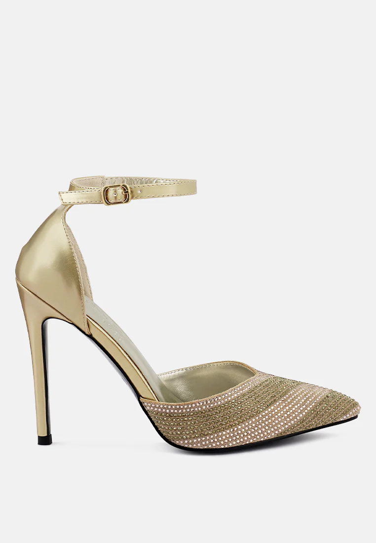 NOBLES Gold Rhinestone Patterned Stiletto Sandals - Image 2