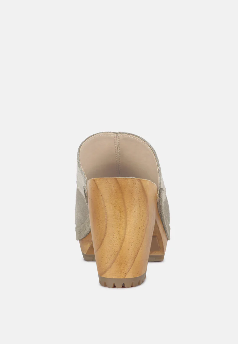 OCHROMA Vintage Patchwork Suede Mule Clogs in Olive - Image 5