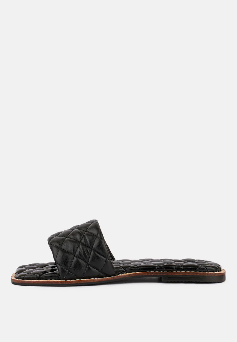 ODALTA Black Handcrafted Quilted Summer Flats - Image 4