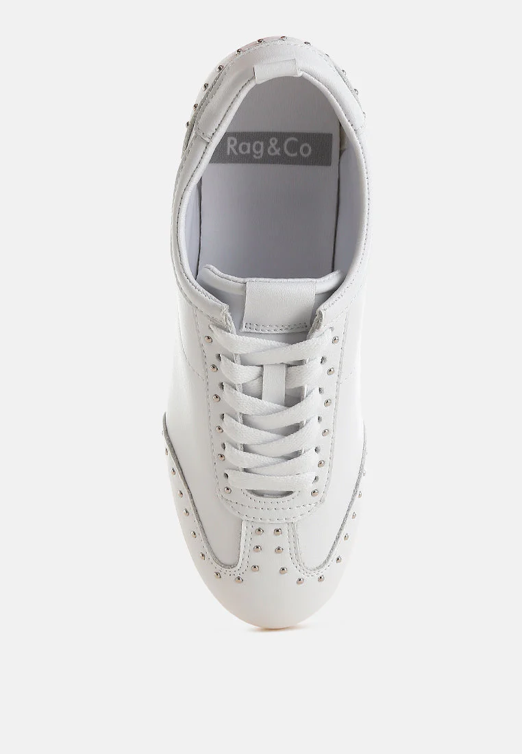 Odaya Studded Real Soft Leather Sneakers - Image 4