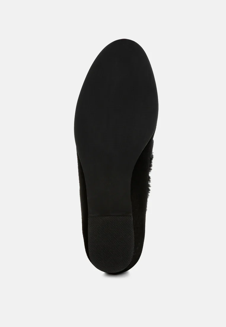 Ohrid Real Suede Leather & Faux Fur Flat Loafers - Image 10
