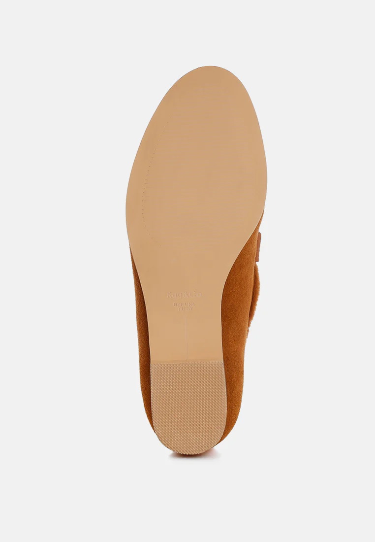 Ohrid Real Suede Leather & Faux Fur Flat Loafers - Image 5