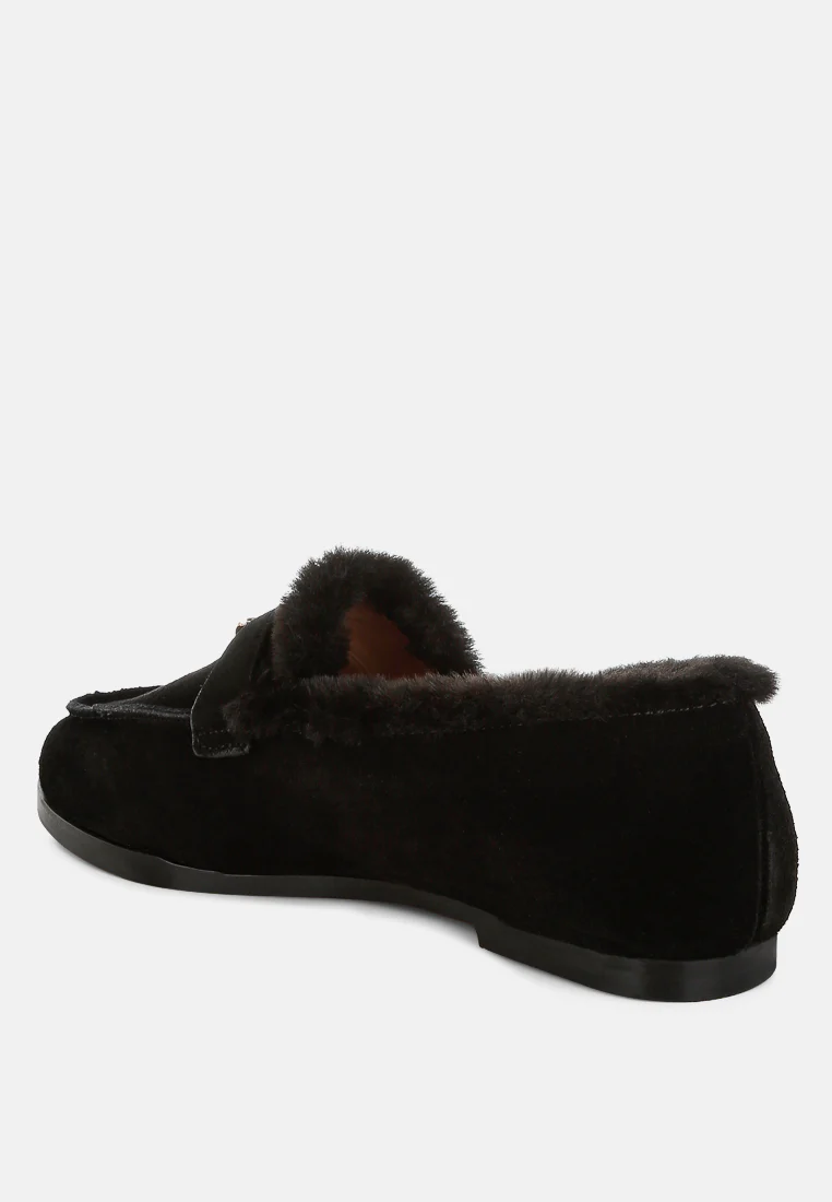 Ohrid Real Suede Leather & Faux Fur Flat Loafers - Image 8
