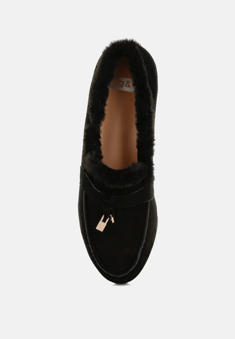 Ohrid Real Suede Leather & Faux Fur Flat Loafers - Image 9