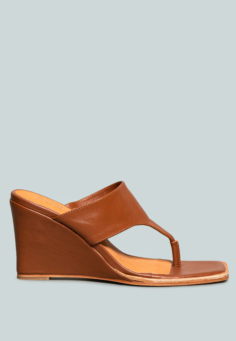 ONASSIS Tan Thong Wedge Sandals - Image 2