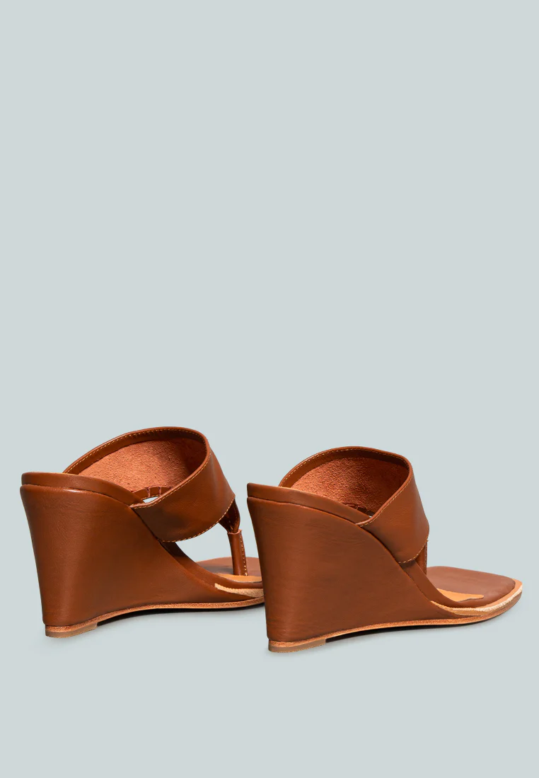 ONASSIS Tan Thong Wedge Sandals - Image 3