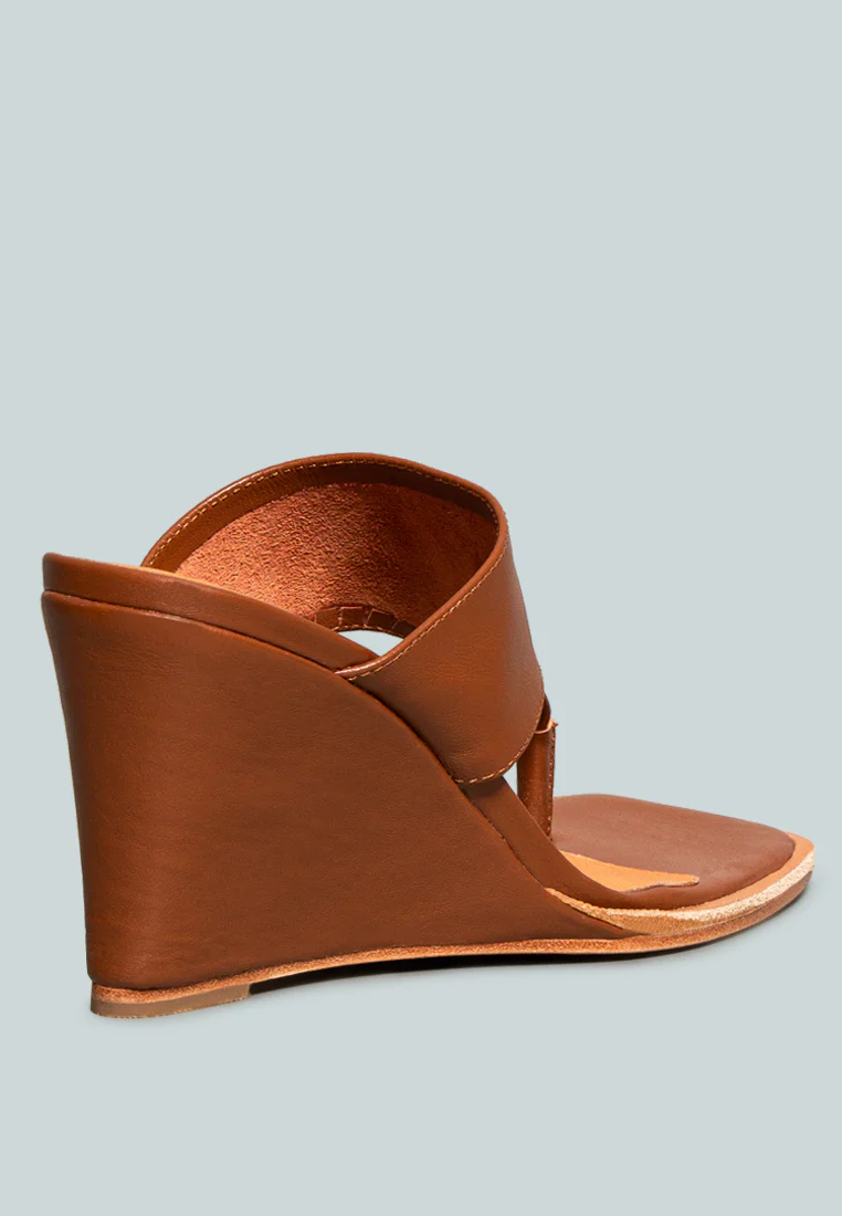 ONASSIS Tan Thong Wedge Sandals - Image 5