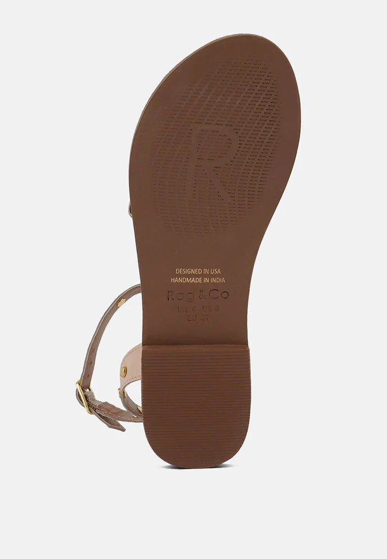 OPRAH Studs Embellished Flat Sandals in Beige - Image 6