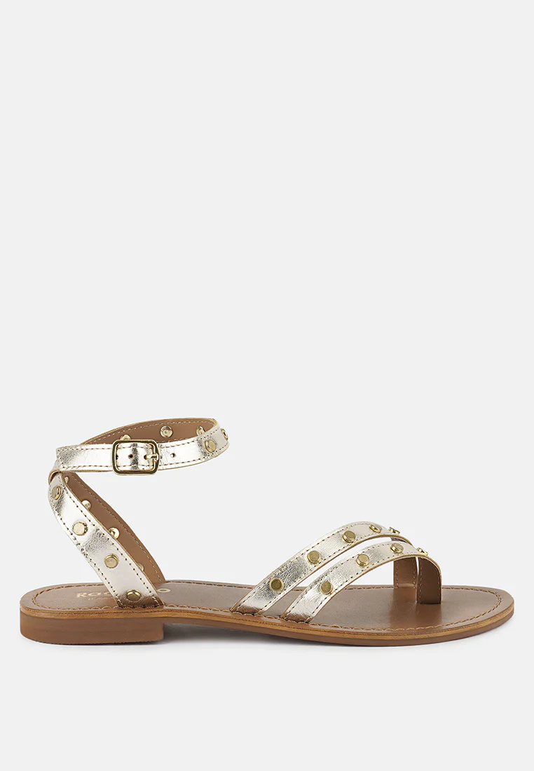 OPRAH Studs Embellished Flat Sandals in Gold - Image 2