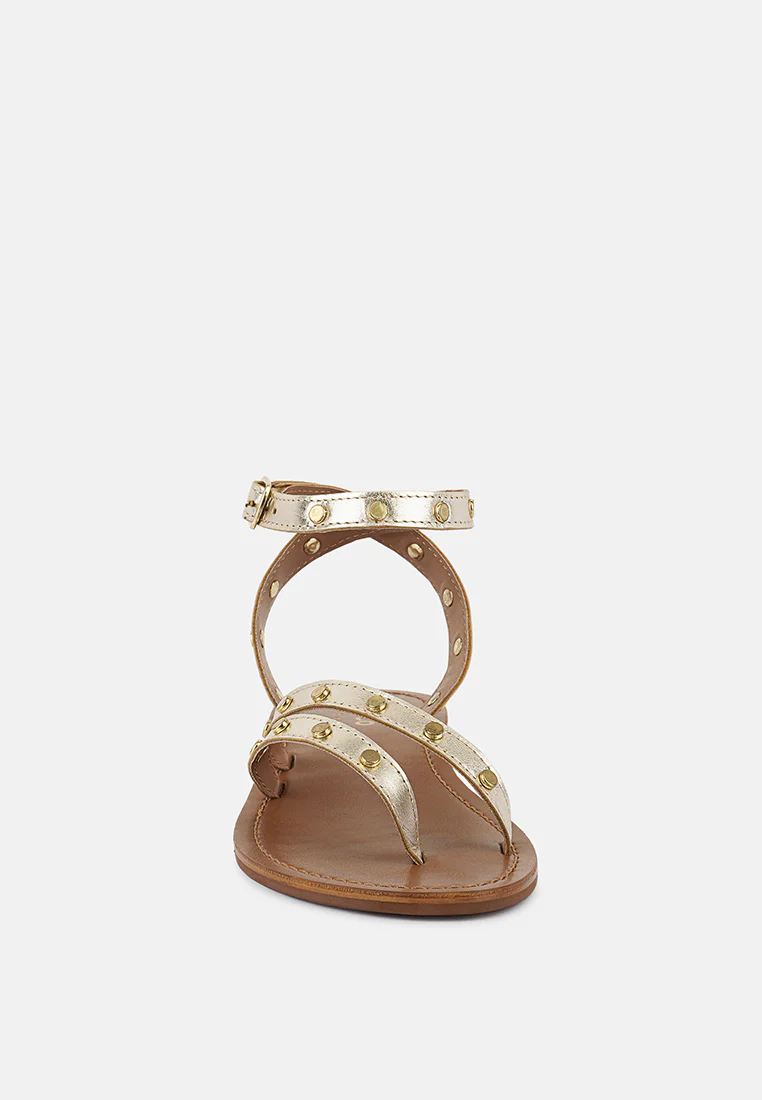 OPRAH Studs Embellished Flat Sandals in Gold - Image 3