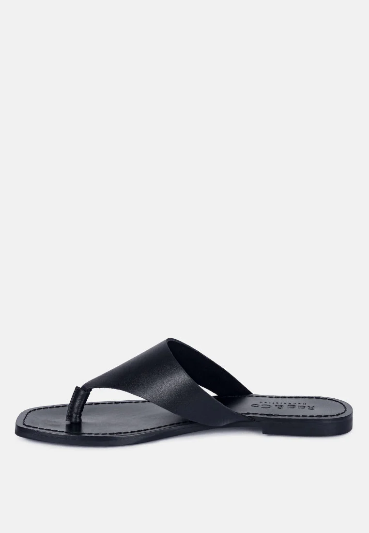 OROFERR Black Soft Leather Luxury Thong Flats - Image 4