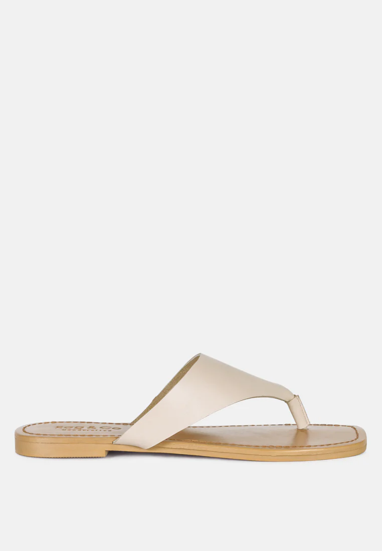 OROFERR Latte Soft Leather Luxury Thong Flats - Image 2