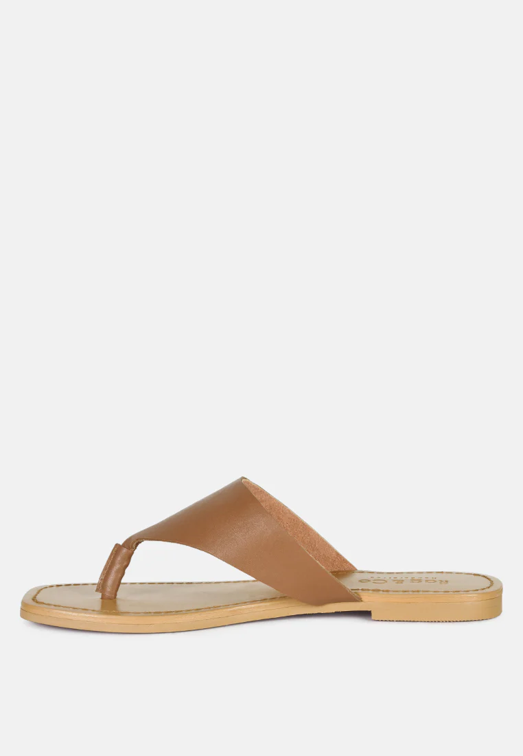 OROFERR Tan Soft Leather Luxury Thong Flats - Image 4
