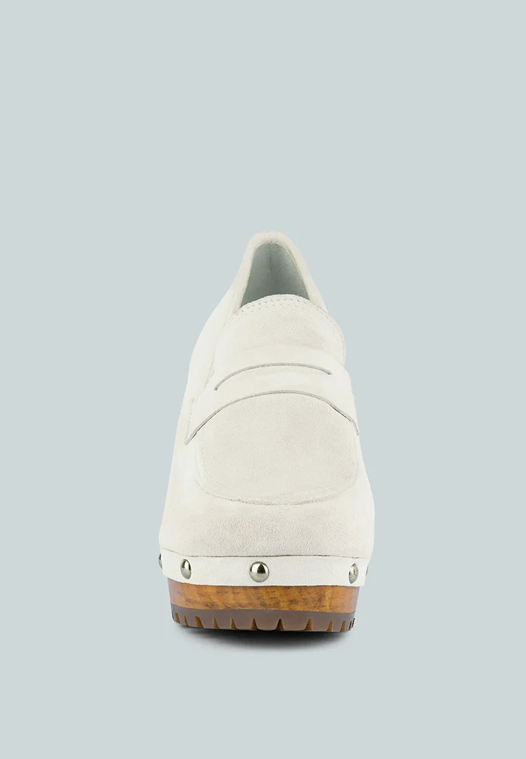 OSAGE White Clogs Loafers in Fine Suede - Image 3