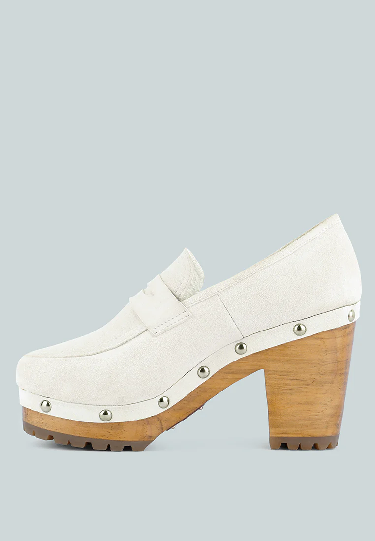 OSAGE White Clogs Loafers in Fine Suede - Image 4