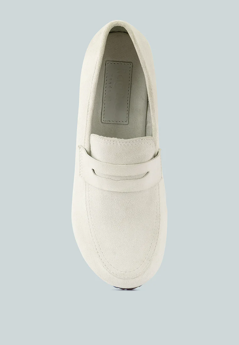 OSAGE White Clogs Loafers in Fine Suede - Image 6