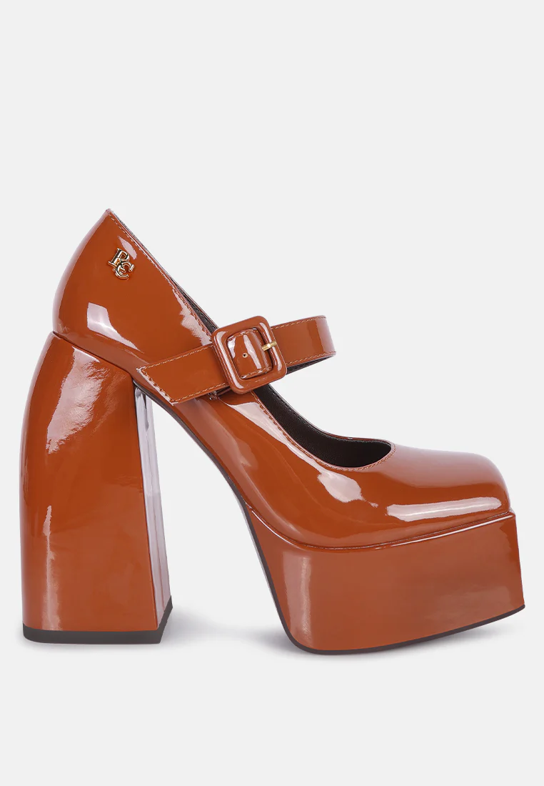 PABLO Tan Statement High Platform Heel Mary Jane Sandals - Image 2