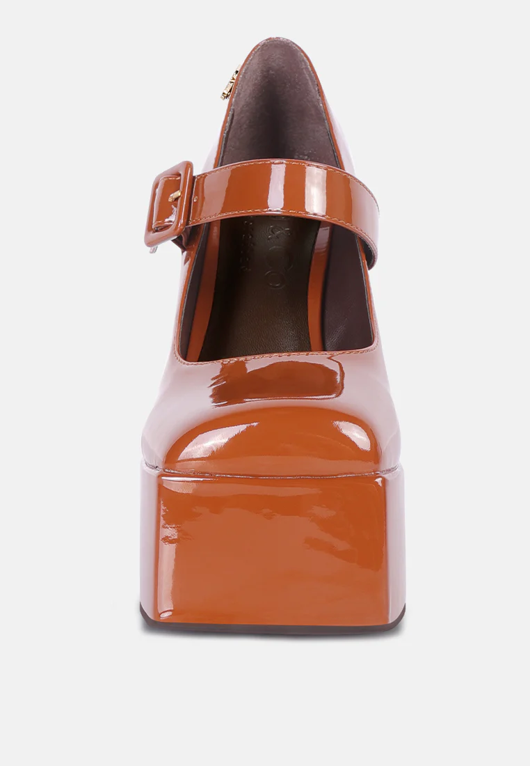 PABLO Tan Statement High Platform Heel Mary Jane Sandals - Image 3