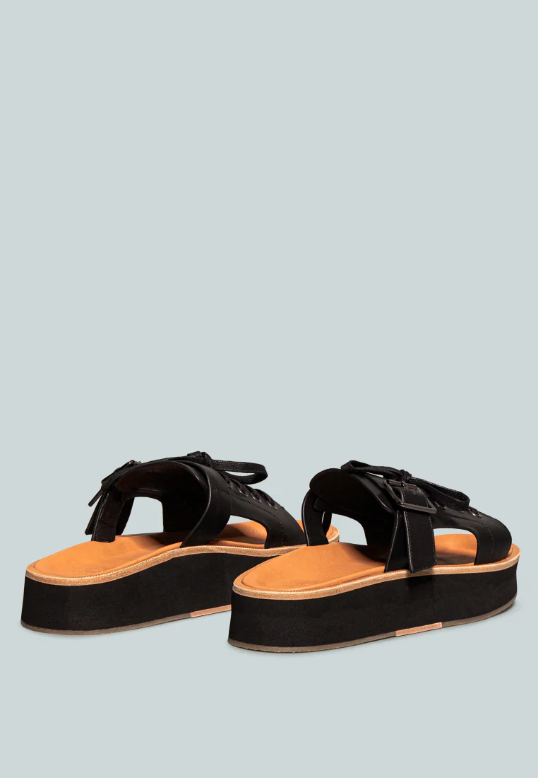 PATTON Black Cut Out Buckled Platform Sandals - Image 3