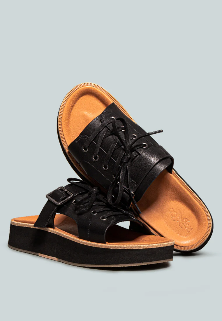 PATTON Black Cut Out Buckled Platform Sandals - Image 4