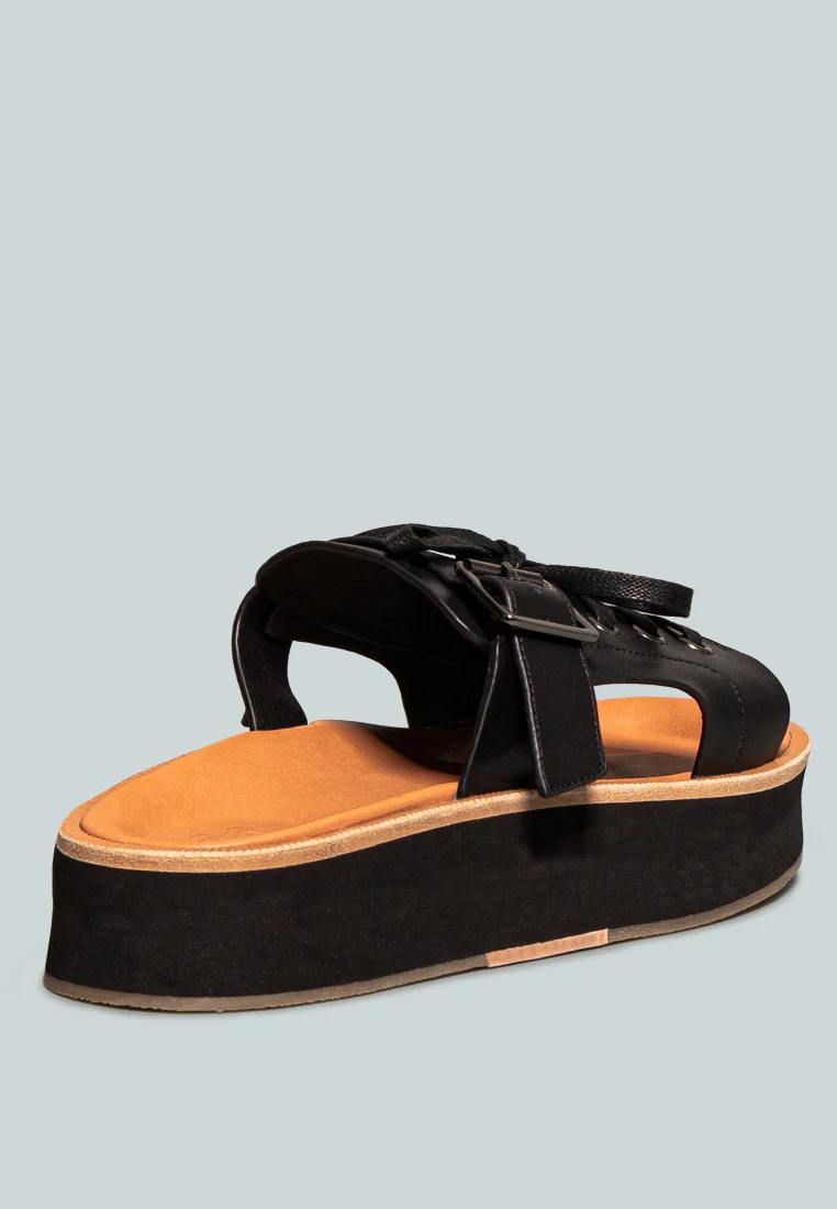 PATTON Black Cut Out Buckled Platform Sandals - Image 5