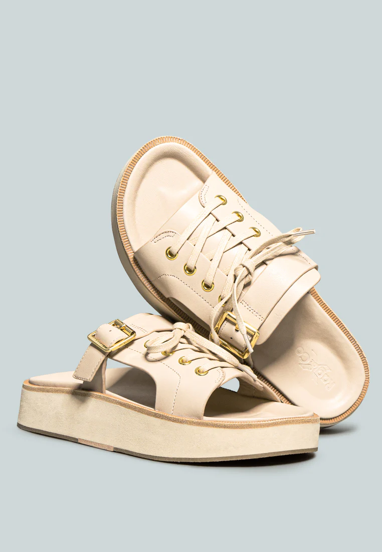 PATTON Nude Cut Out Buckled Platform Sandals - Image 5