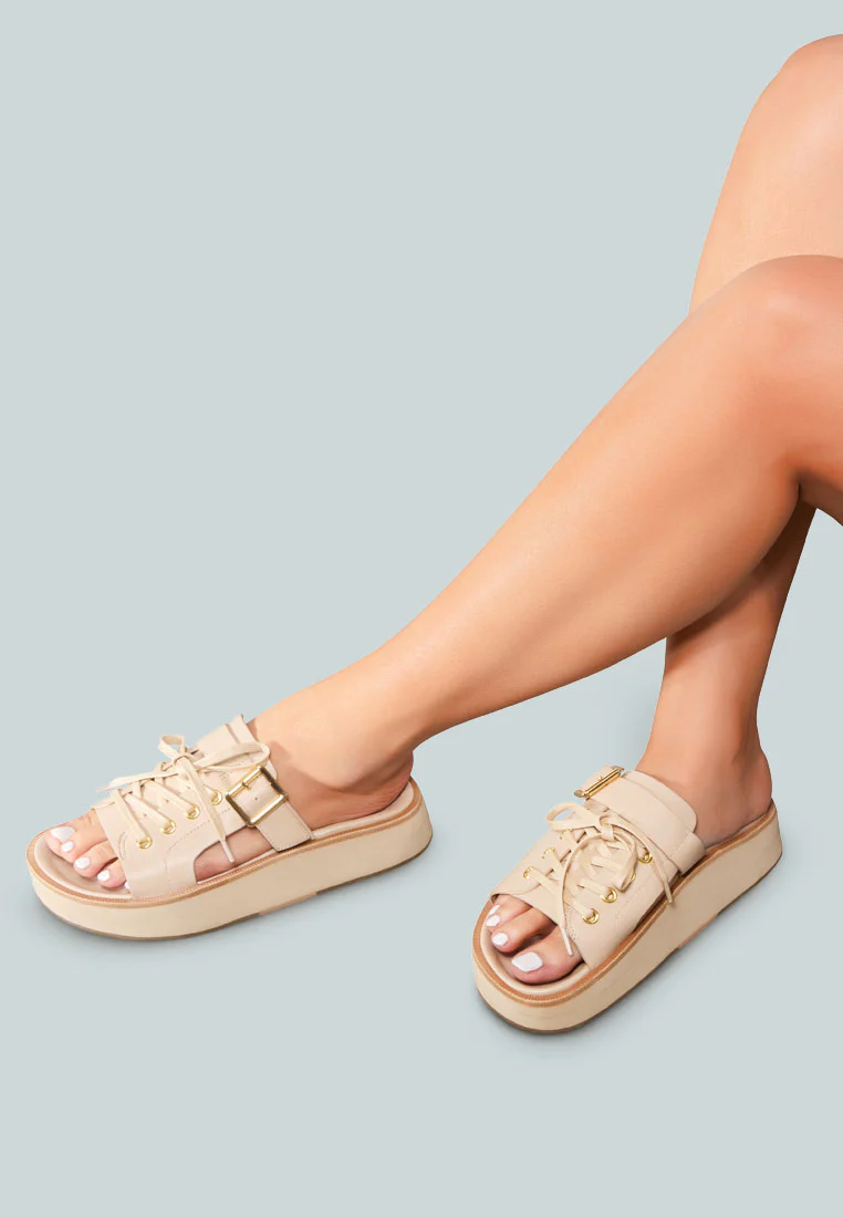 PATTON Nude Cut Out Buckled Platform Sandals - Image 6