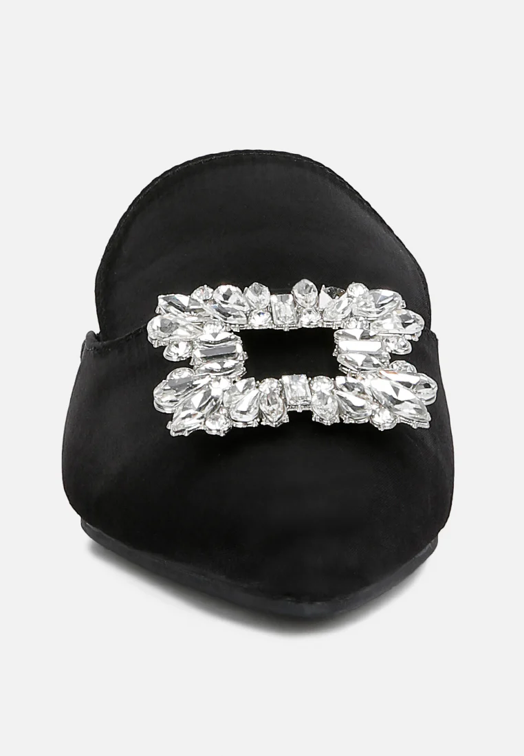 PERRINE Diamante Brooch Slip On Mules in Black - Image 3