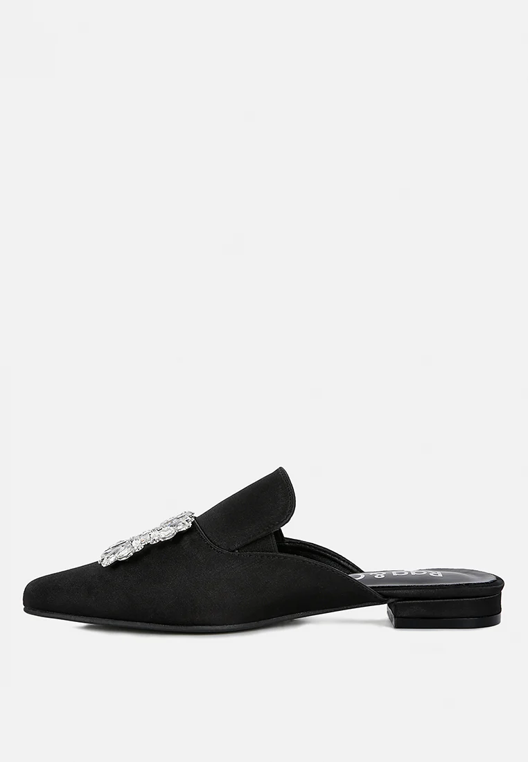 PERRINE Diamante Brooch Slip On Mules in Black - Image 4