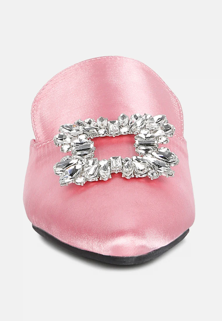 PERRINE Diamante Brooch Slip On Mules in Blush - Image 3