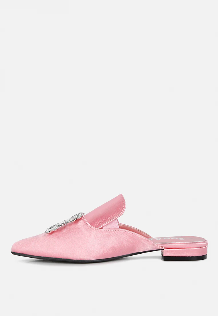 PERRINE Diamante Brooch Slip On Mules in Blush - Image 4