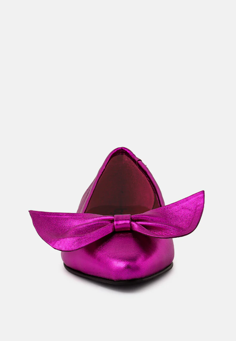 PIE-TRIBE Metallic Bow Ballerinas in Fuchsia - Image 3