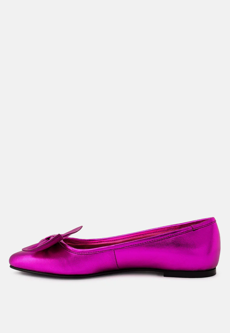 PIE-TRIBE Metallic Bow Ballerinas in Fuchsia - Image 4