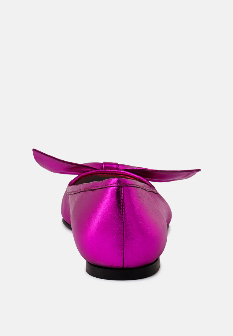 PIE-TRIBE Metallic Bow Ballerinas in Fuchsia - Image 5